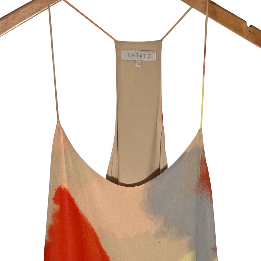 1.STATE Sand Peach Pleated Midi Dress Accordion Racerback Wedding Guest Large L - Picture 7 of 12